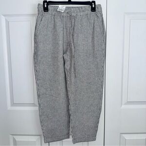 J. Crew Petite Linen Cotton Drawstring Black and White Striped Joggers 6P